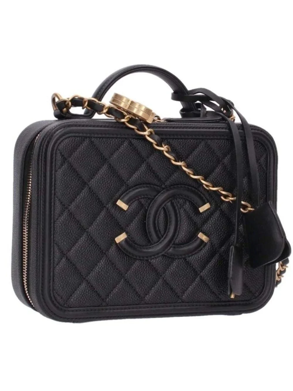 Chanel CC Filigree Vanity Caviar Leather Chain Shoulder Bag